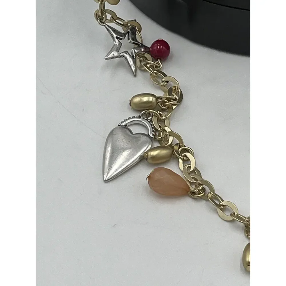 Chicos Gold Tone with Silver Tone (NWT Charms Dangle Double Strand Necklace New‎